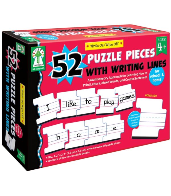 Write-on/Wipe-Off: 52 Puzzle Pieces with Writing Lines