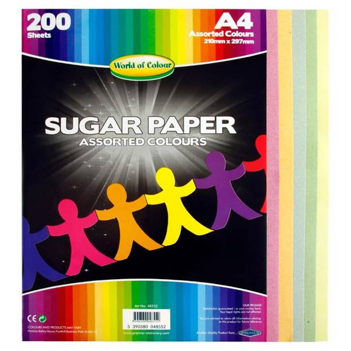 A4 Sugar Activity Paper Rainbow Assorted Colours (Pack of 200 sheets)