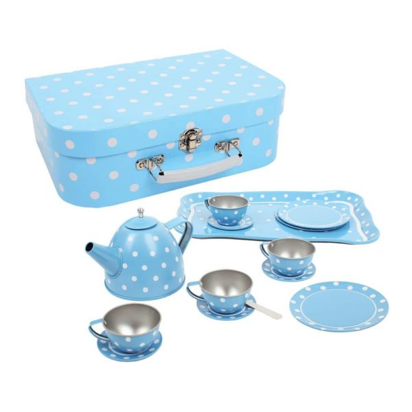 Blue Polka Dot Tin Tea Set