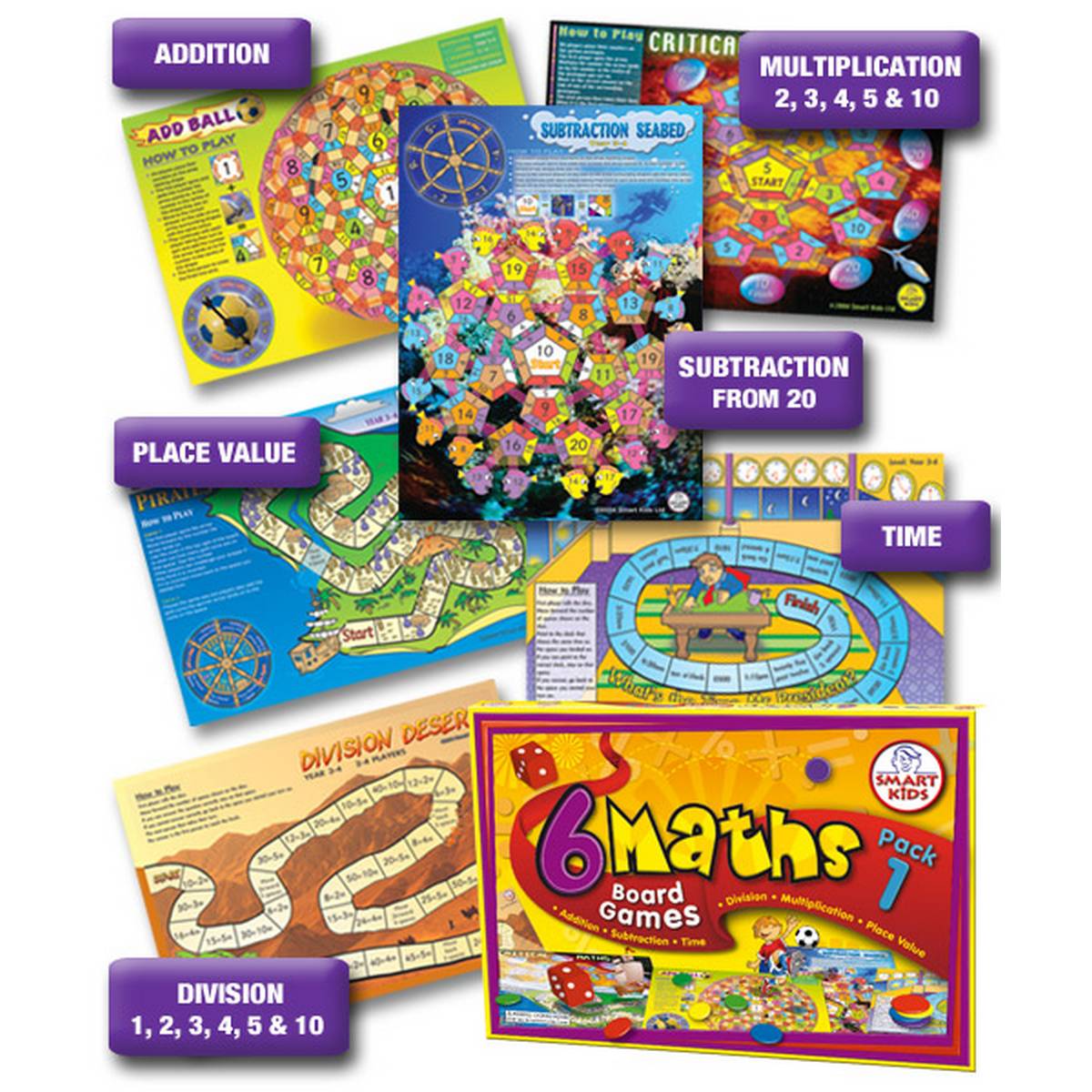 Maths Board Games Pack 1 Ages 5-7 Set of 6