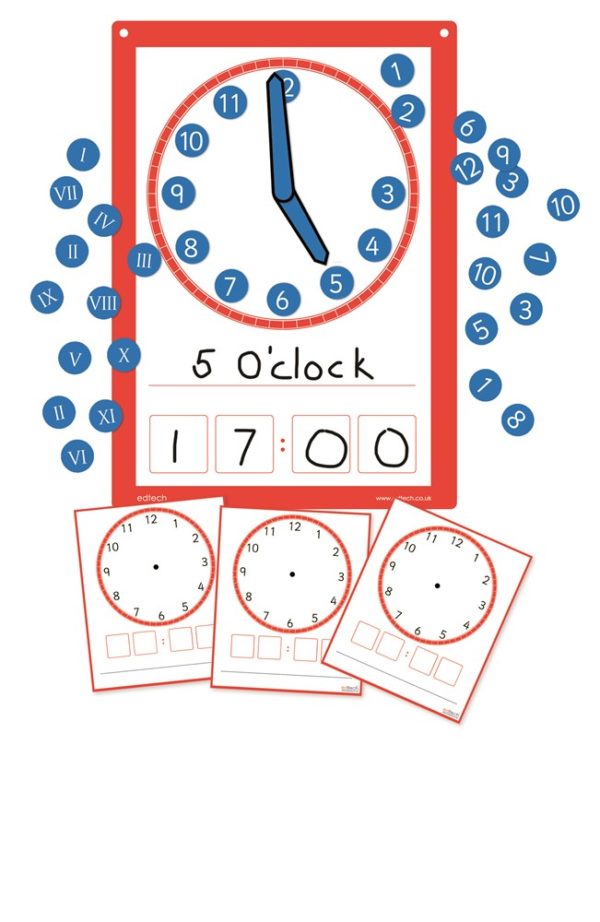 Magnetic Multiboard Clock & 10 Dry Wipe Clock Faces Class Pack