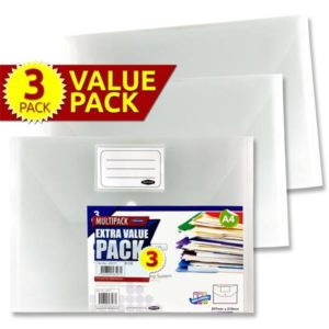 Premier Office Pack of 3 A4 Clear Button Wallets