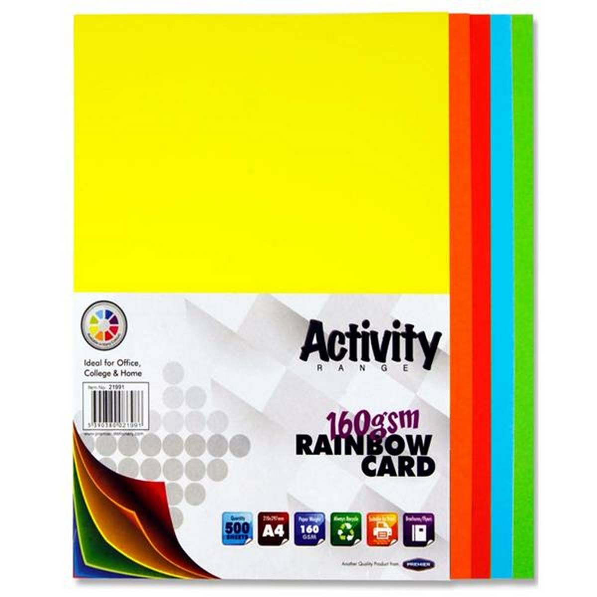 A4 160g Activity Card Rainbow Assorted Colours (Pack of 500 sheets)