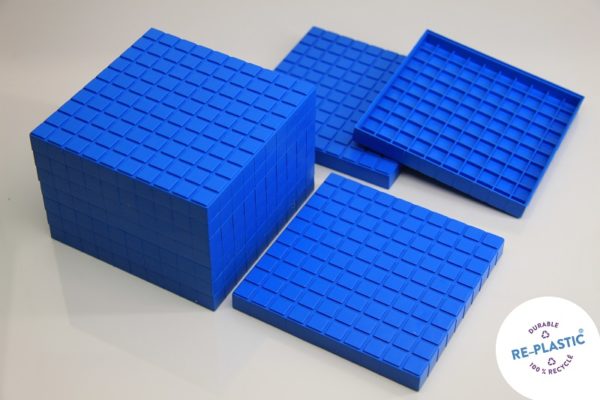 Interlocking Plastic Base Ten 10 Flats Set of 10 (Blue)