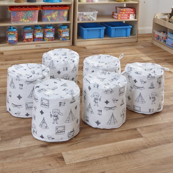 Welcome To My Tribe Wipe Clean Set Of 3 Pouffes with Antimicrobial Coating - pack of 3