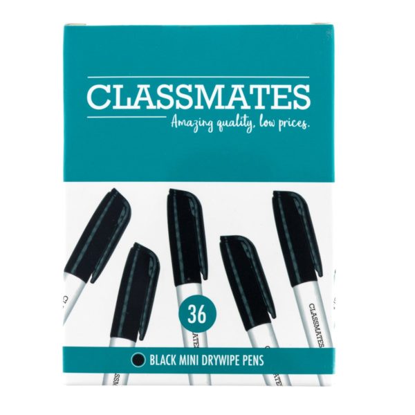 Classmates Mini Whiteboard Pens Black, Bullet Tip - Pack of 36
